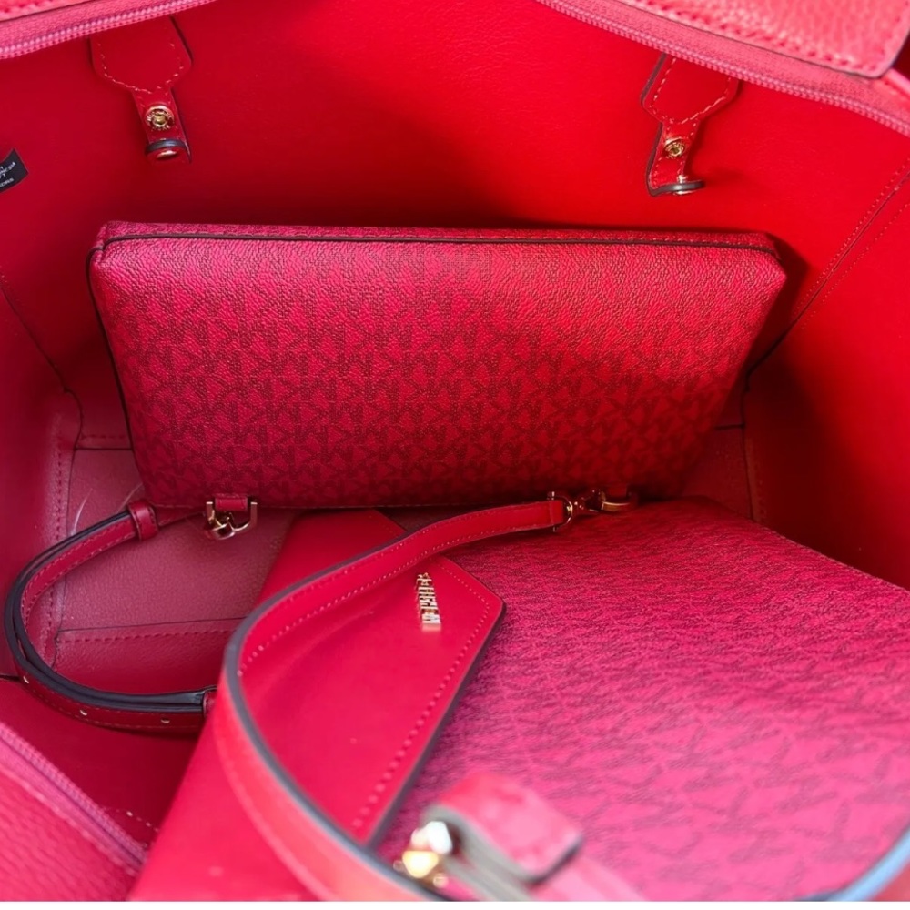 Michael Kors Maisie 3 in 1 Tote Large Leather Bag Flame Red - Picture 4 of 13